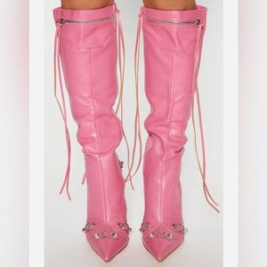 Miss Lola Pink Knee High Boots